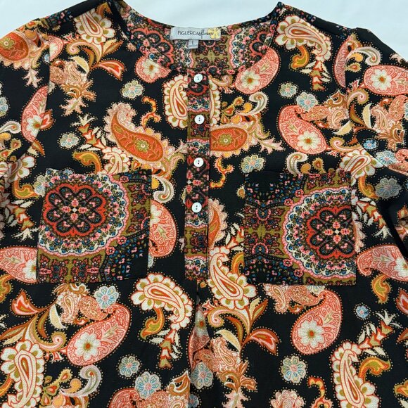 Figueroa & Flower Floral Paisley 3/4 Button Tunic Blouse Size L - Picture 2 of 7
